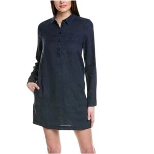 New Michael Stars Eleanor Utility Linen Shirtdress L Navy Blue 100% Linen